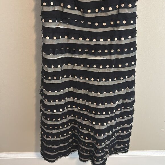 BCBGMAXAZRIA Womens Black Silk Polka Dot Layered Sleeveless Shift Dress Size 10 - Picture 4 of 8